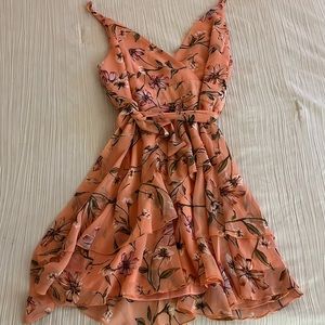 Showpo pink floral plunge neck spaghetti strap sundress with tie waist sz medium